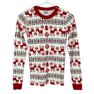 Hanna Andersson Pajama Top Long Sleeve Red Deer Fair Isle Holidays Kids 14